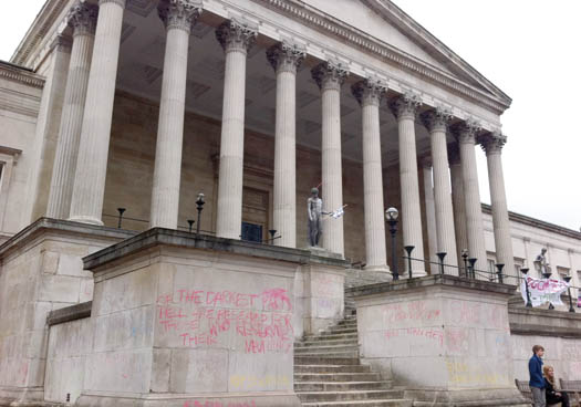 UCL occupation- Students face police inquiry after chalk graffiti damage to Grade-1-listed buildings in Gower Street Back Camera