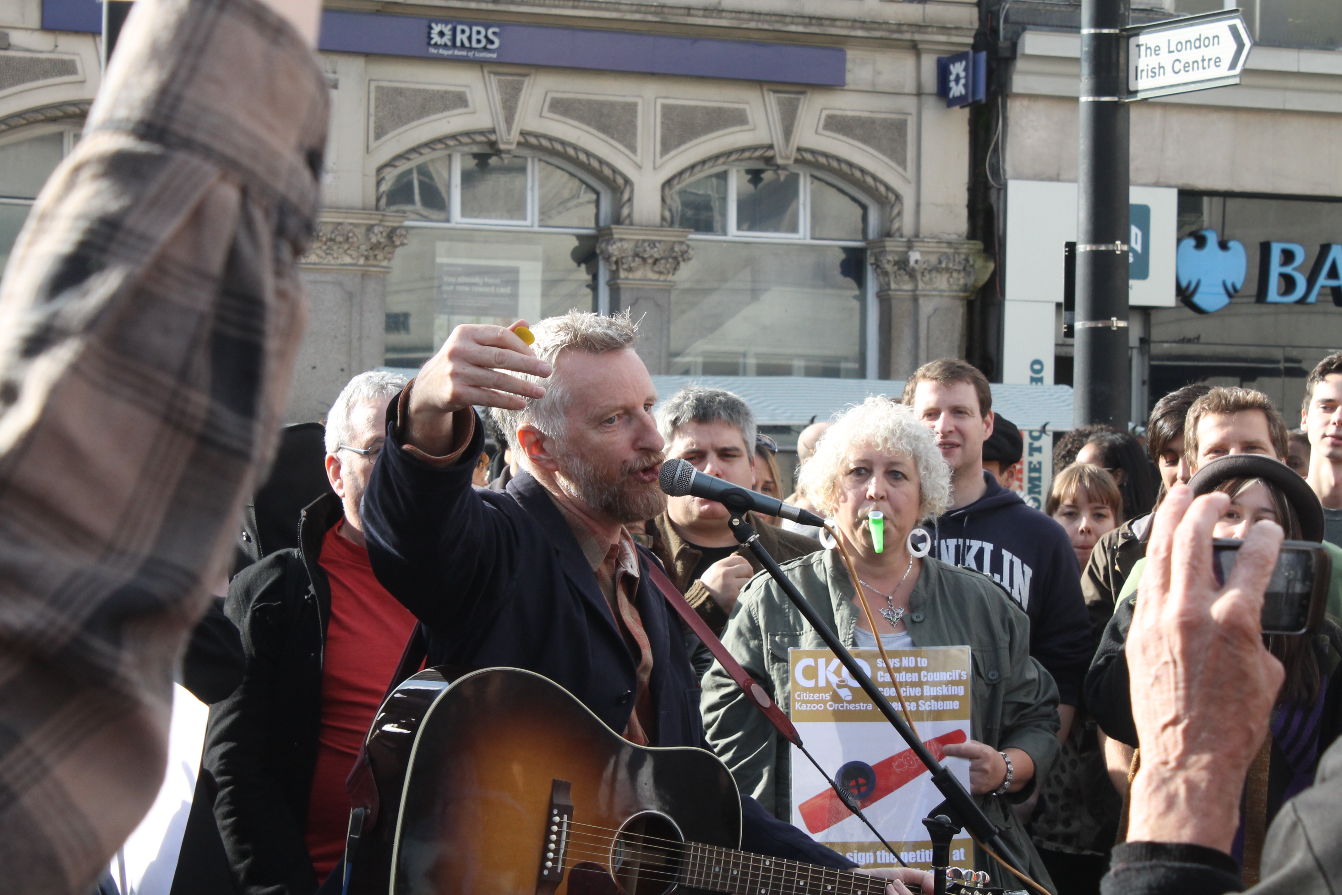 Billy Bragg and Bill Bailey join kazoo demonstration against council busking controls IMG_7489