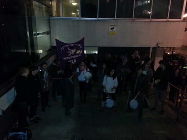 Students protesting outside Holborn Police Station after ULU President Michael Chessum is arrested protest
