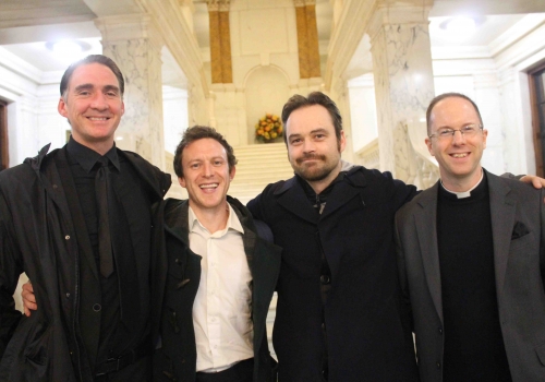 Father Tom Plant (far right), the vicar at St Michael’s Church in Camden Town, with Brendan Collins, Jim Moreton and verger Richard Gosnold
