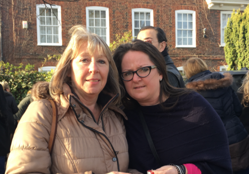 Fans Margaret Sorrell and Sarah Butler-Ford outside the star's home today