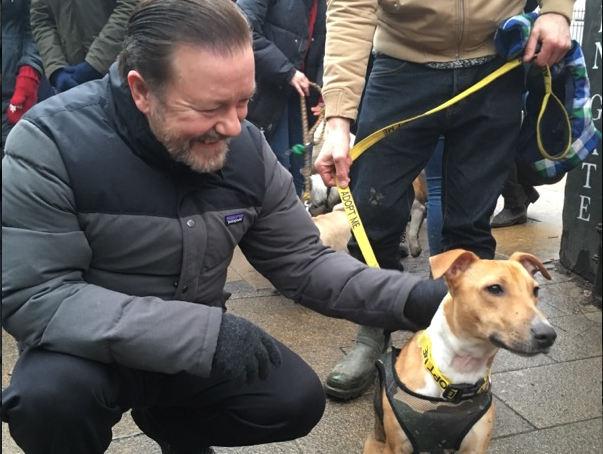 Ricky Gervais joins Hampstead dog-walkers for Valentine’s fund-raiser Ricky Gervais (c) All Dogs Matter