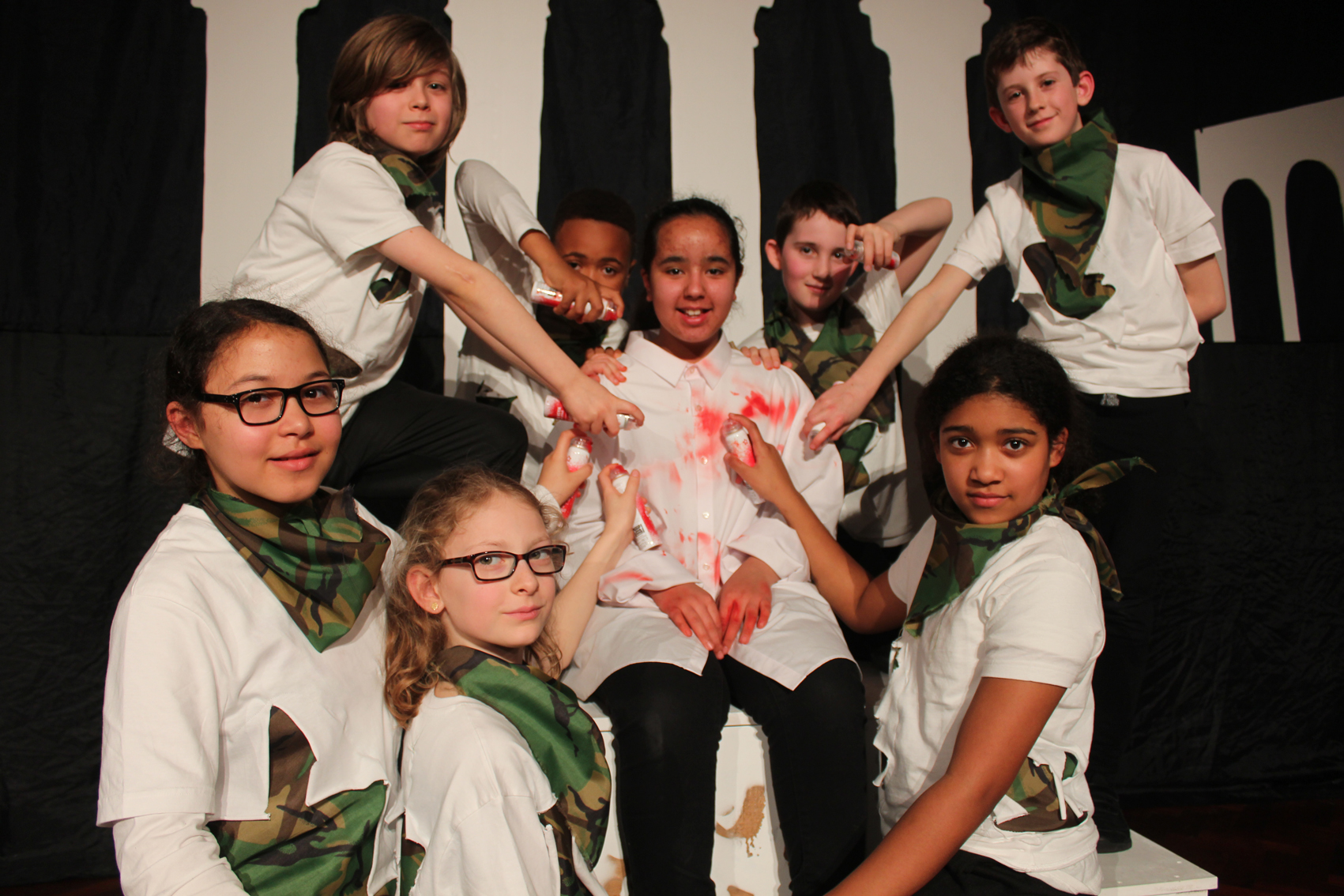 Lend me your spray cans… pupils from Holy Trinity and St Silas primary school stage their version of Julius Caesar, including Rebecca, Boris, Amahri, Oumnia, Kristina, Aidan, Xander and Stella