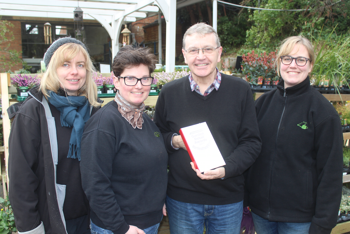 Camden Town Garden Centre Pictured: Mr Hulatt with Susanne Loiske, Vicki Jameson and Emily Hussey