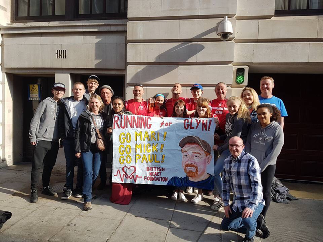 Run for Glyn: Lifeguards’ 26-mile tribute to Lido hero Pictured: Marathon runners Paul Jeal, Michael Annegarn and Mari Timoney with friends, family and supporters after the marathon. Inset, Glyn.