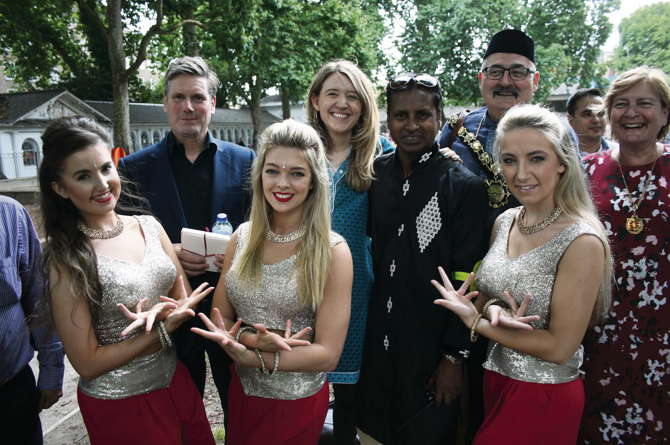 Camden Mela festival shows off borough’s diversity Festival dancers with MP Keir Starmer, Town Hall leader Georgia Gould, Cllr Nash Ali, and Camden mayor Richard Cotton with sister Laura