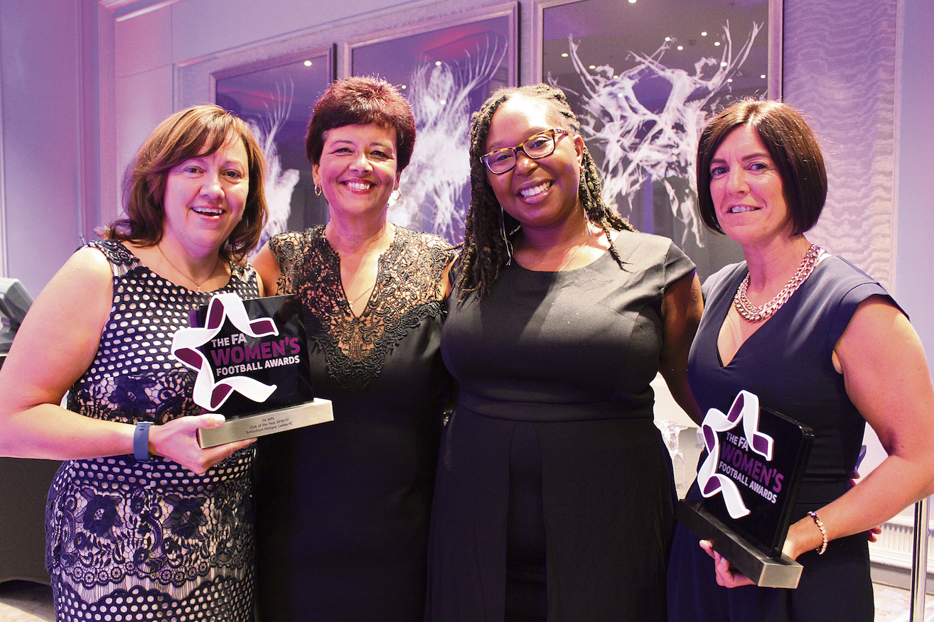 Top gongs for Arsenal’s Jodie Taylor and Jordan Nobbs at FA awards Tottenham general managers Valerie Weaver and June Clarke, marketing manager Che Wheatley and manager Karen Hills;