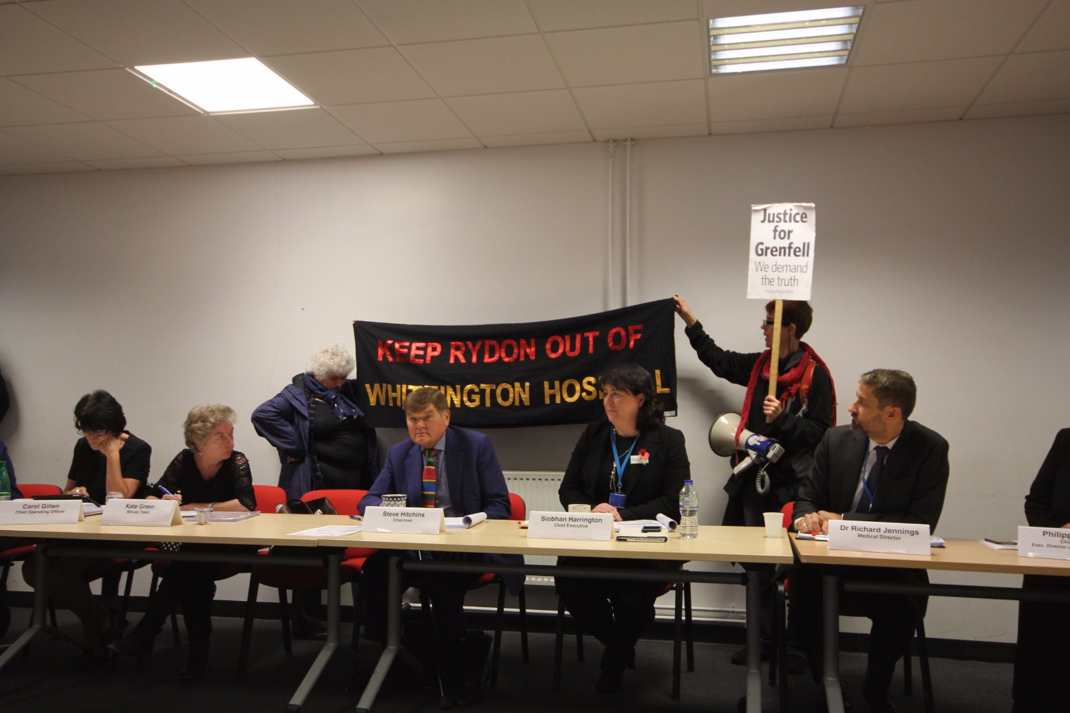 Protest at Whittington Hospital board meeting over property deal with Grenfell Tower firm IMG_7191