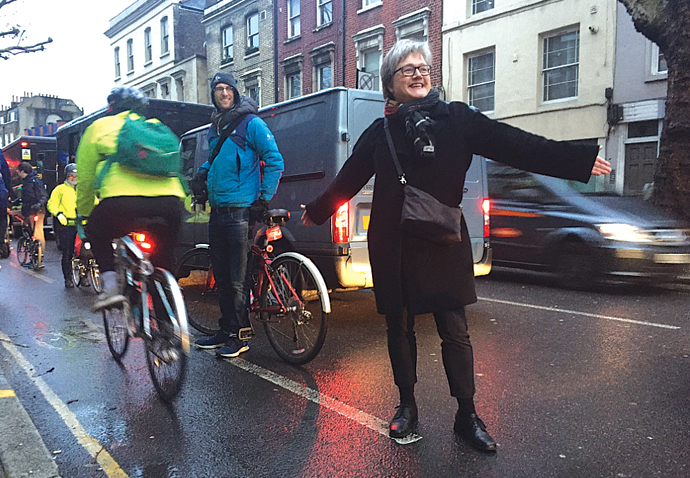 Cyclists form human shield in lane protest Cycle lane Credit Caroline Russell