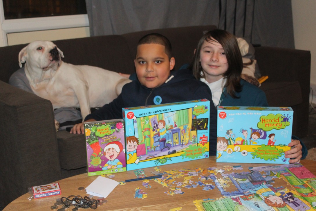 Horrid Henry producers send gifts to family who lost home in Hampstead fire Daniel and Bobby with their Horrid Henry gifts