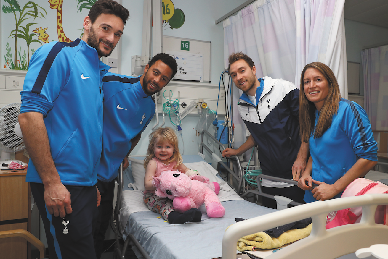 Spurs in Islington? It’s all for a good cause as players visit Whittington Hospital Spurs players Hugo Lloris, Mousa Dembele, Christian Eriksen and Jenna Schillaci visit Dolly at the Whittington Hospital