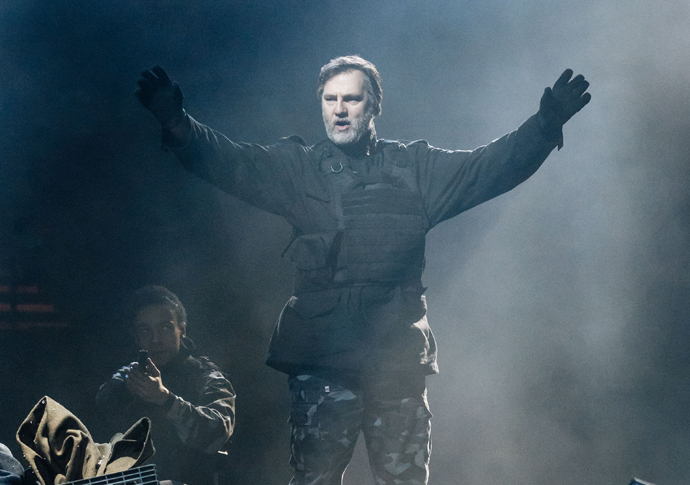 David Morrissey (Mark Anthony) - Julius Caesar at the Bridge Theatre - Photographer credit Manuel Harlan