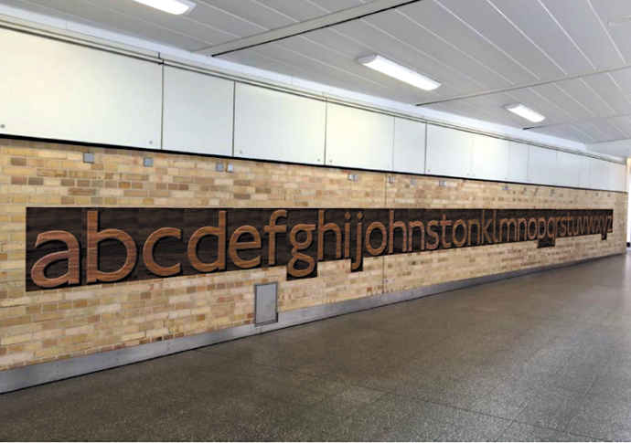 Farrington station memorial to typeface designer Edward Johnston_a-z