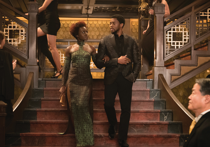 Nakia (Lupita Nyong'o) and T'Challa-Black Panther (Chadwick Boseman)
