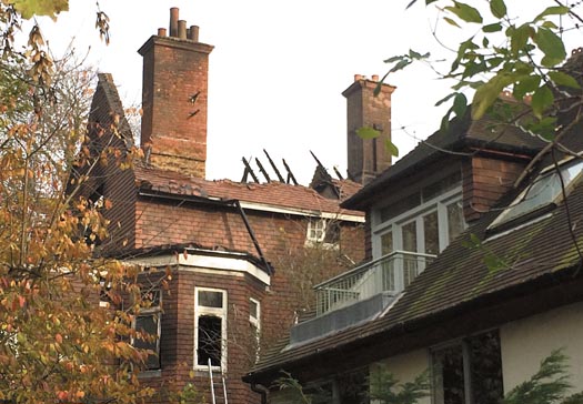 Fire damage at Daleham Gardens