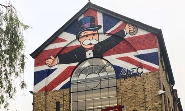 Monopoly street art painted across Camden Market Hall building camdenmarket