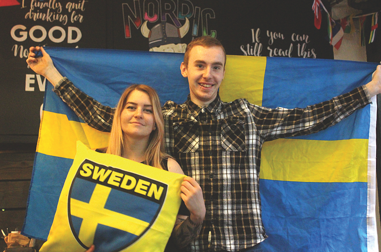 Bar staff Monika Marcinkeviciute and Kaine Smith-Page show their support