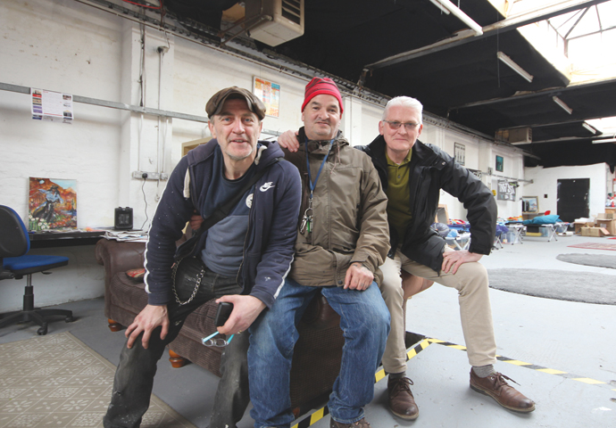 Glass House shelter_Jon Glackin from Streets Kitchen Sam Hadfield and Mark Brennan of Housing Justice