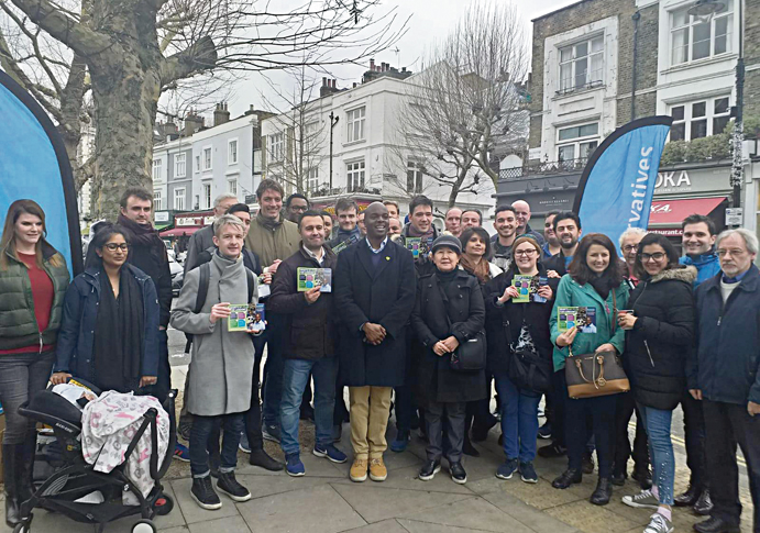 Mayoral candidate Shaun Bailey with supporters in Primrose Hill