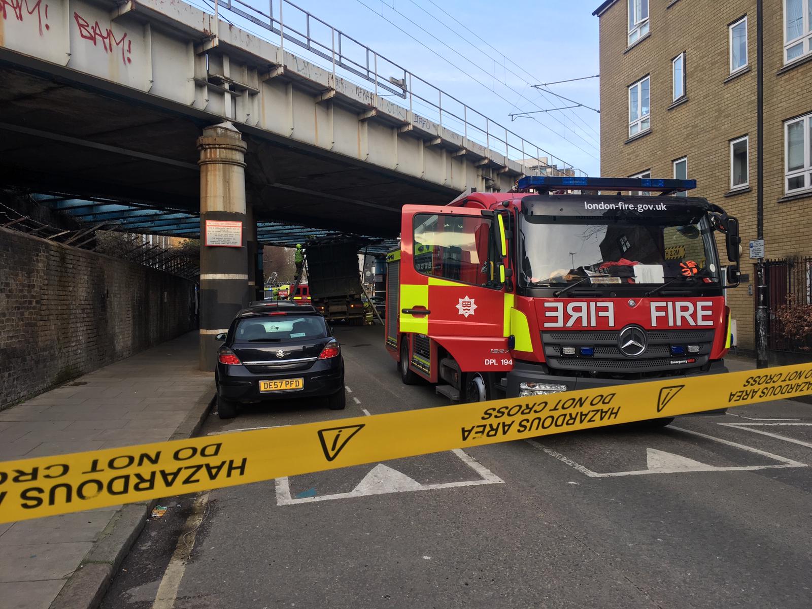 Lorry stuck under railway bridge in Camden Lorry stuck Camden