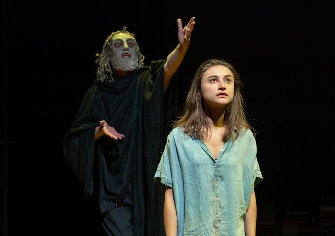 Review: Jude, at Hampstead Theatre Paul Brennen (Euripides) and Isabella Nefar (Jude) in Jude at Hampstead Theatre. Photo credit Marc Brenner