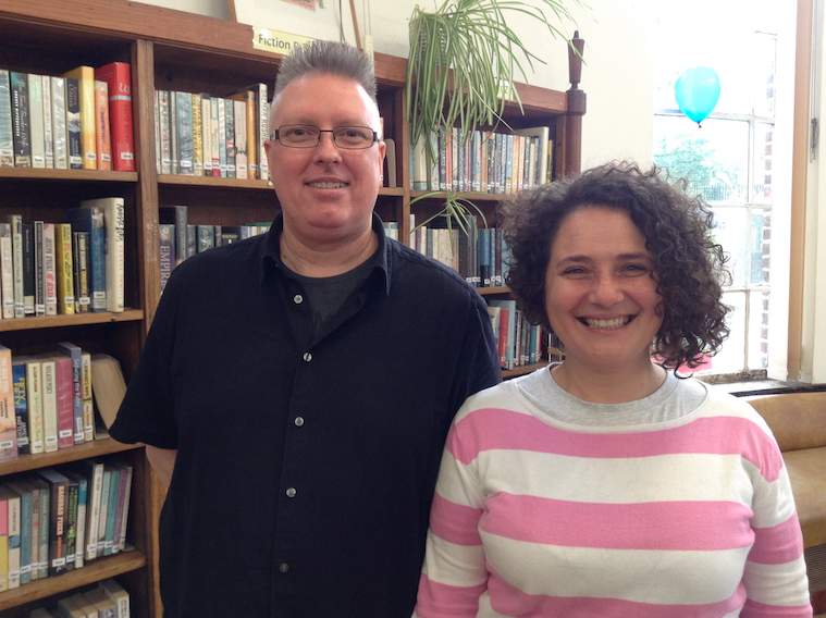 Volunteers hope to boost library use with ‘not just for children’ message Mark Carroll, library volunteer, with Maria Colucci