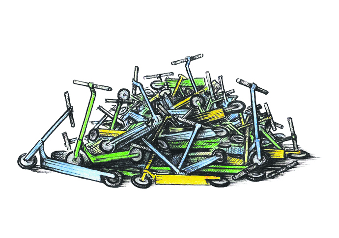 John Sadler electric scooter cartoon