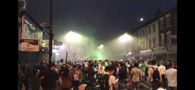 Football fans in Finsbury Park celebrate Algeria win with fireworks in street IMG_2167