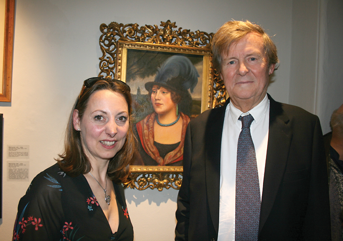 Playwright Hare at home with ghost of artist Gertler Sarah MacDougall with David Hare in front of The Coster Woman by Mark Gertler