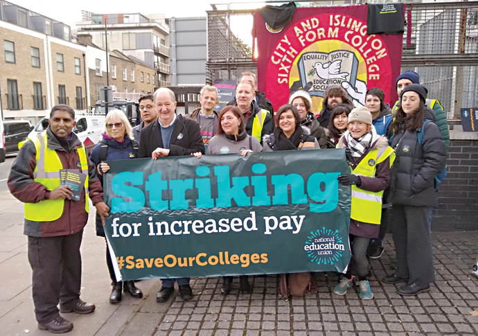 Teachers on strike outside City and Islington College