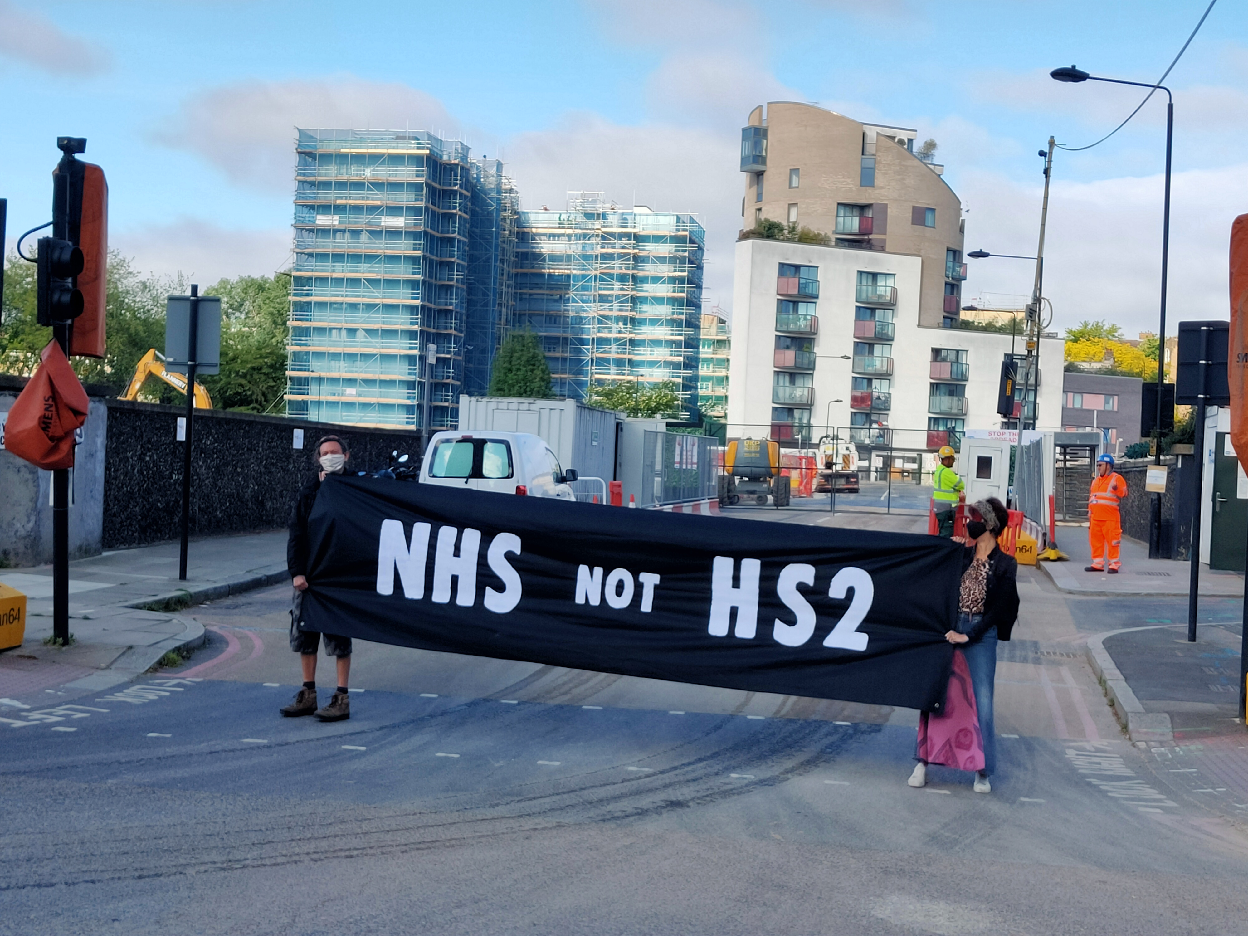 ‘NHS not HS2’ banners unfurled as police called to sit down protest IMG20200519082124