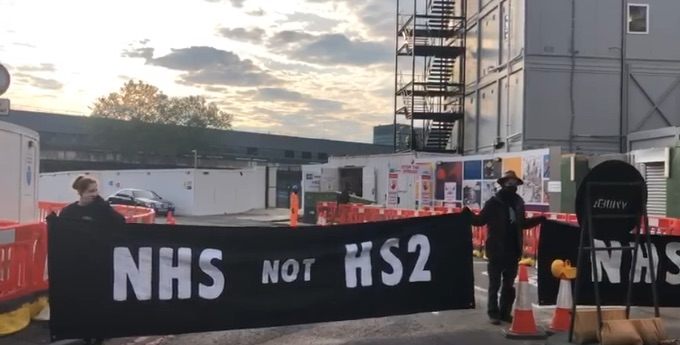 Protesters in ‘NHS not HS2’ demonstration outside Euston construction site hs2-copy