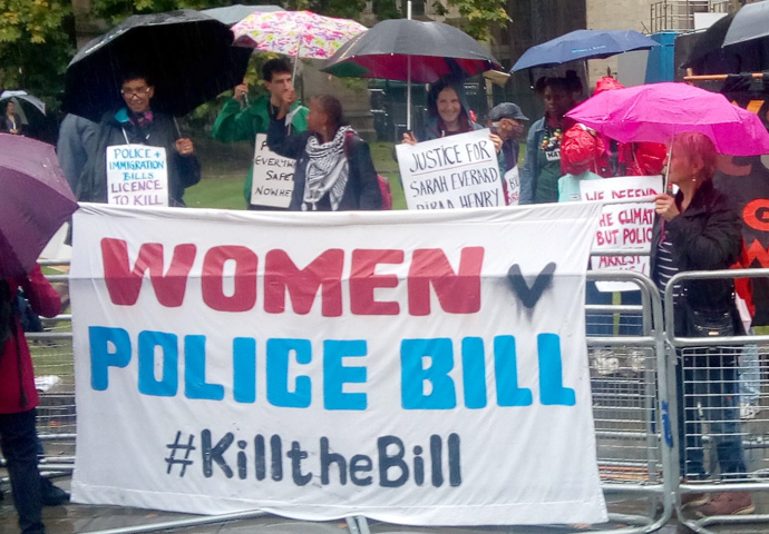 Why women oppose the police bill Women with Stop the Police bill banner