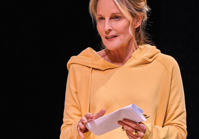 Helen Hunt (Suzanne) in Eureka Day at The Old Vic. Photo by Manuel Harlan
