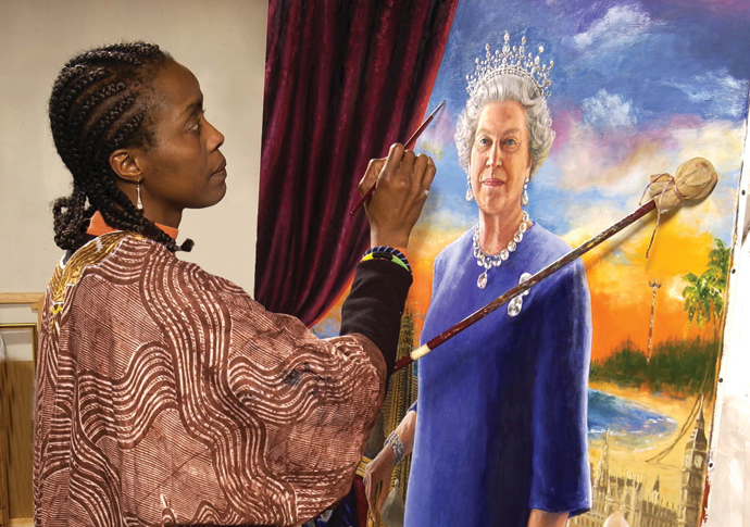 ‘I laughed so much the day I painted the Queen’ Chinwe Chukwuogo-Roy at work on her portrait of the Queen