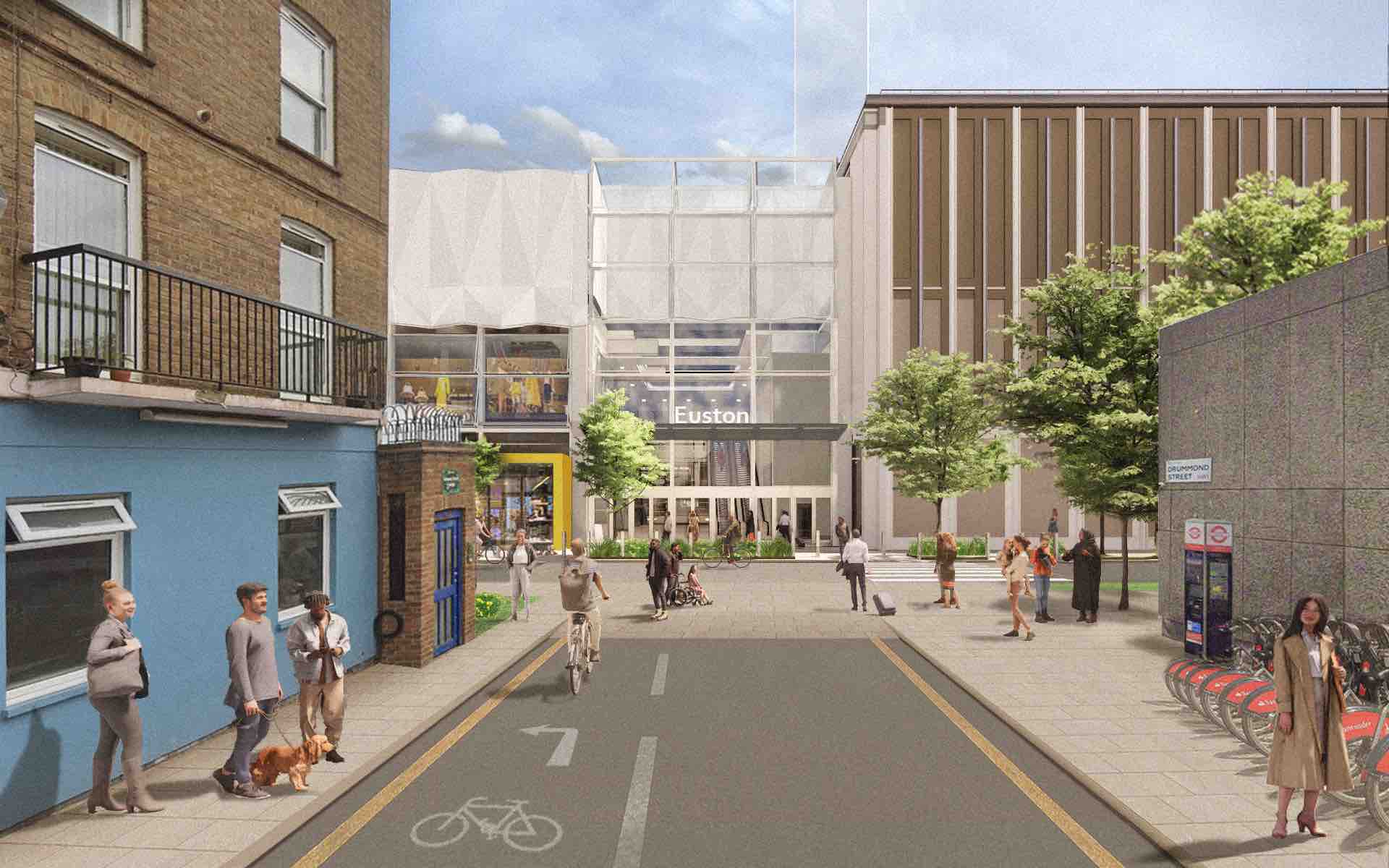View looking at the HS2 Station entrance from Drummond Street
