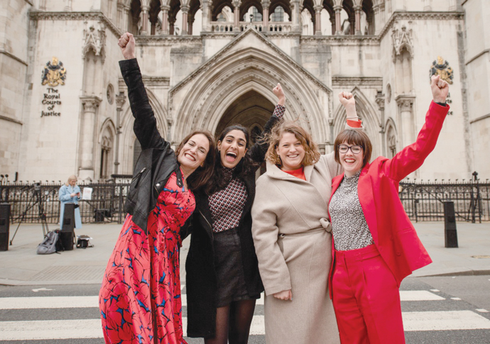 Jamie Klingler left and her fellow campaigners celebrate a victory in the High Court