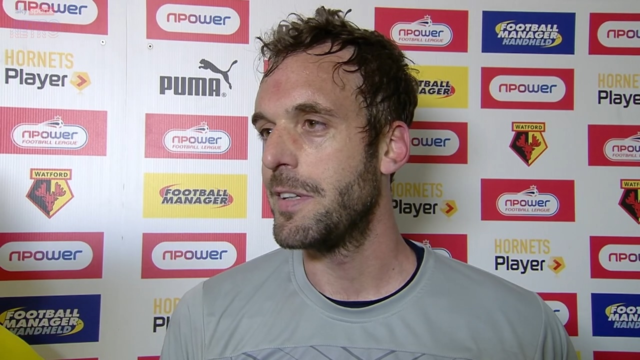 Troy Deeney & Manuel Almunia after Watford's dramatic play-off match against Leicester 1-4 screenshot