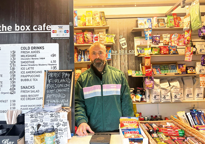 Ozzie Serin at the Box coffee stand in Archway