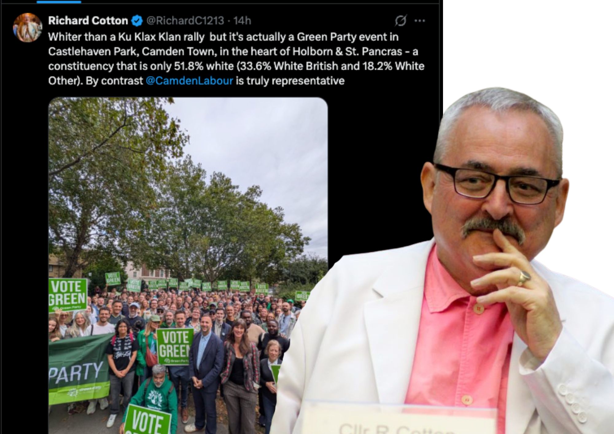 Former Mayor says Green Party gathering is “whiter than a Ku Klux Klan rally” byeleciton